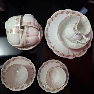 VTG Fine Porcelain Tea Set with Pink Rose Trim 5471 Numbered Set In VG Condition